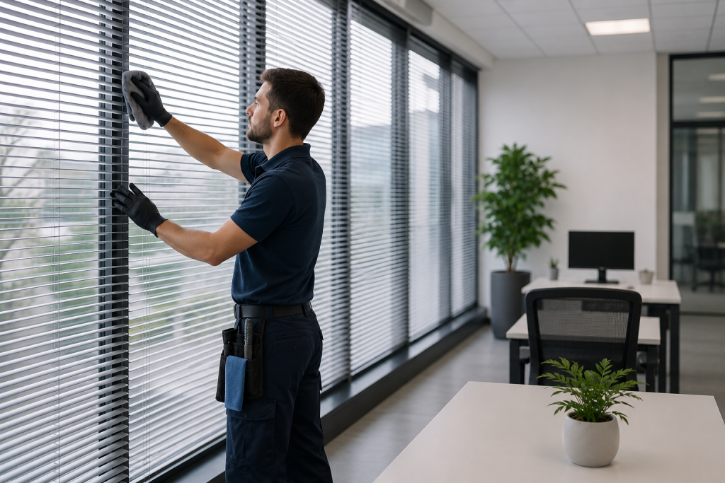Professional blind cleaning for office window coverings by Ultrasonic Blind Services Inc.